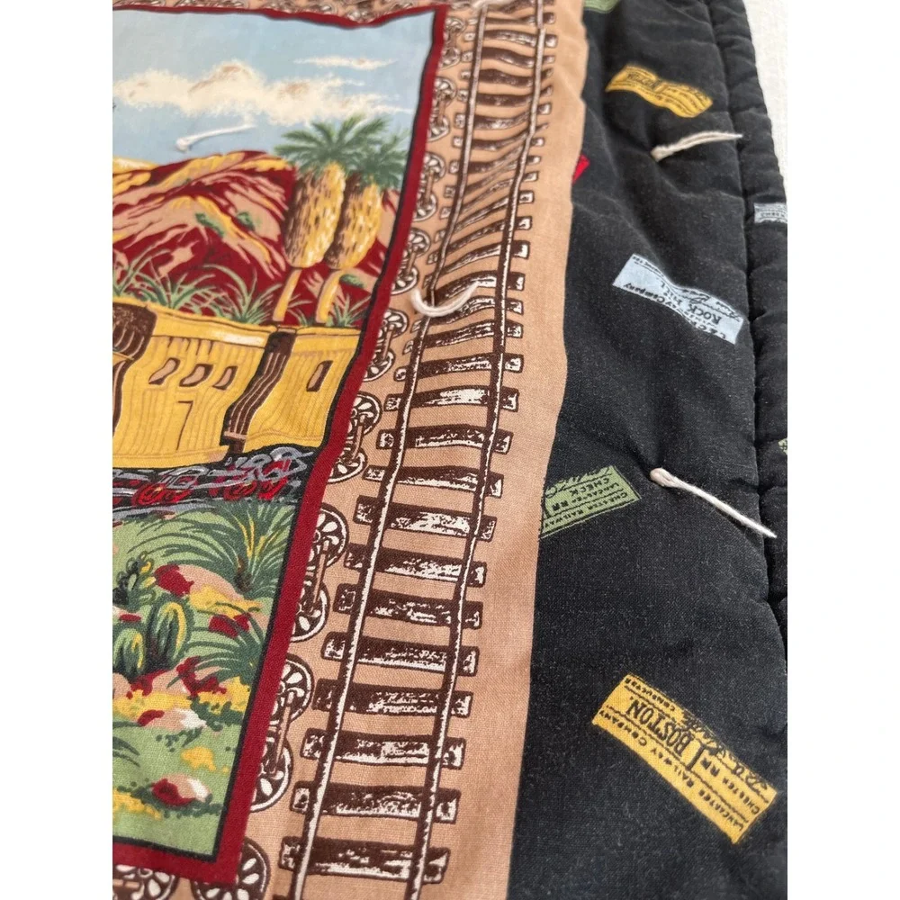 Vintage Steam Engine Locomotive Train Quilted Throw Blanket 48x40 Railroad Theme